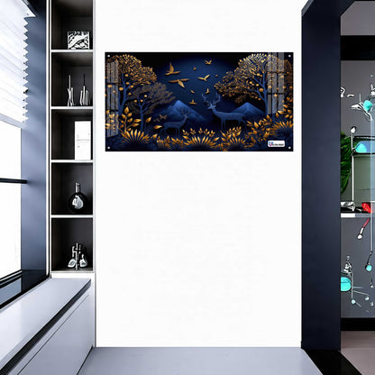 Midnight Blue Deer Landscape Acrylic Wall Art