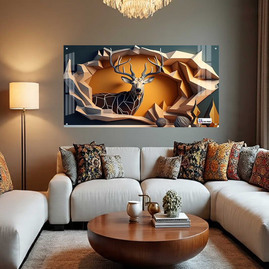 Modern Geometric Deer Portrait Acrylic Wall Art