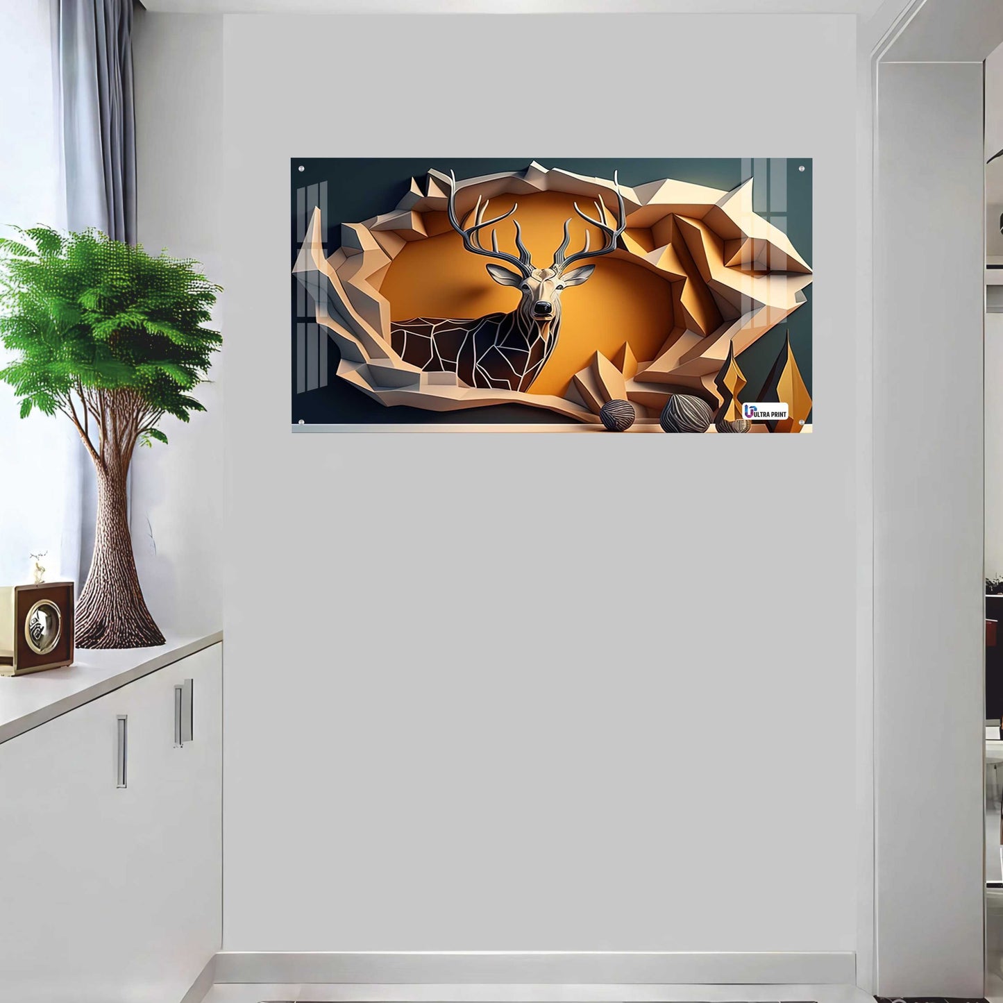 Modern Geometric Deer Portrait Acrylic Wall Art