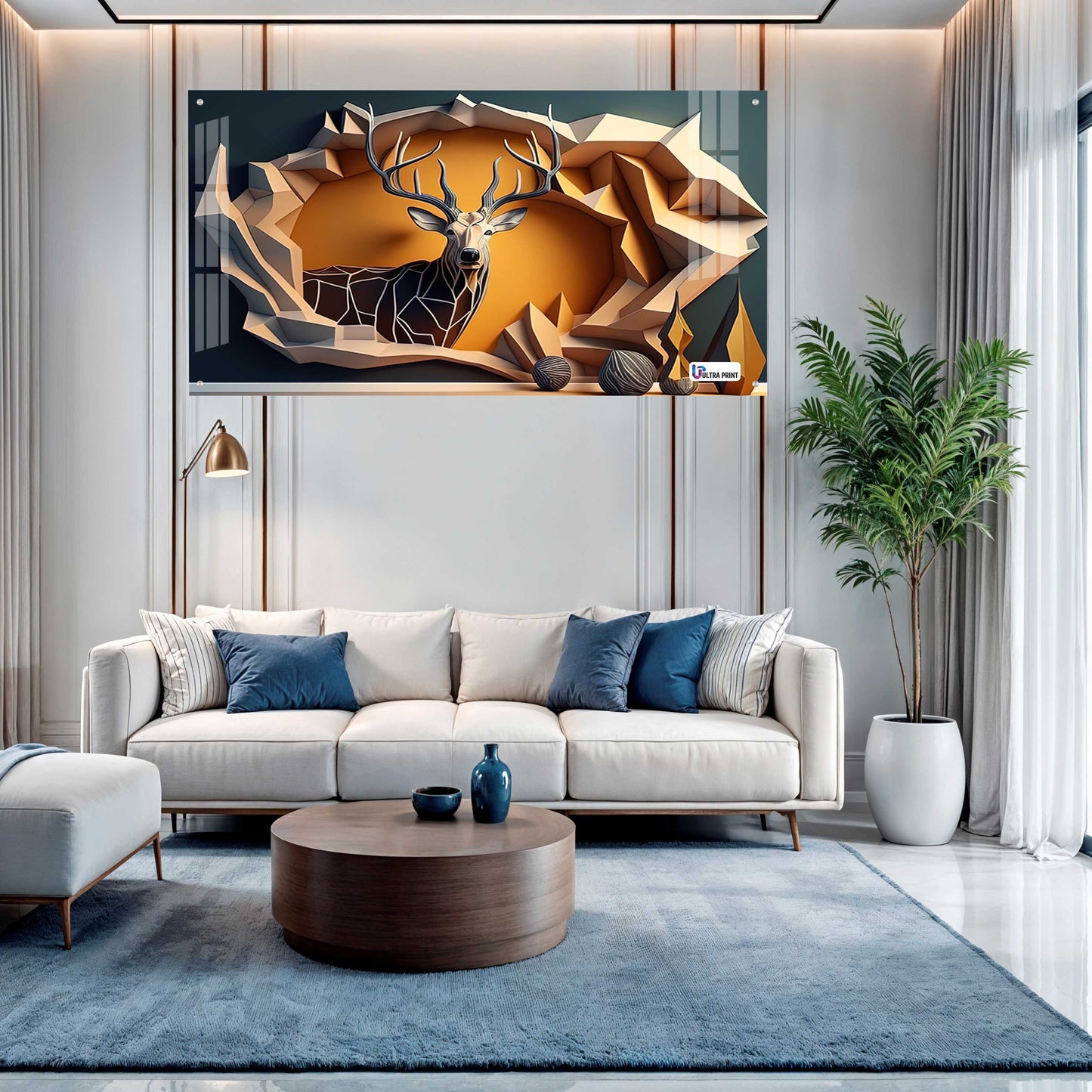 Modern Geometric Deer Portrait Acrylic Wall Art