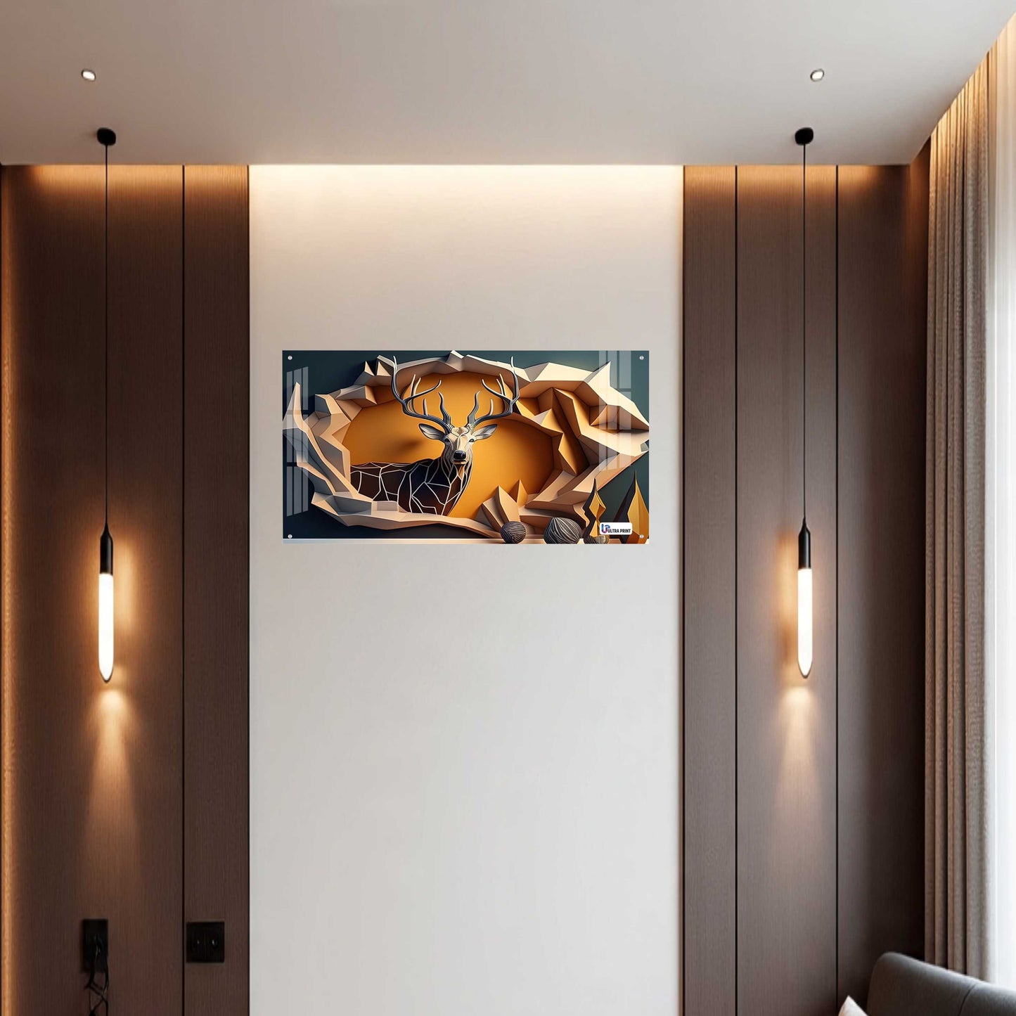 Modern Geometric Deer Portrait Acrylic Wall Art