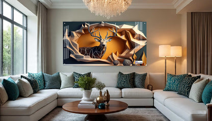 Modern Geometric Deer Portrait Acrylic Wall Art