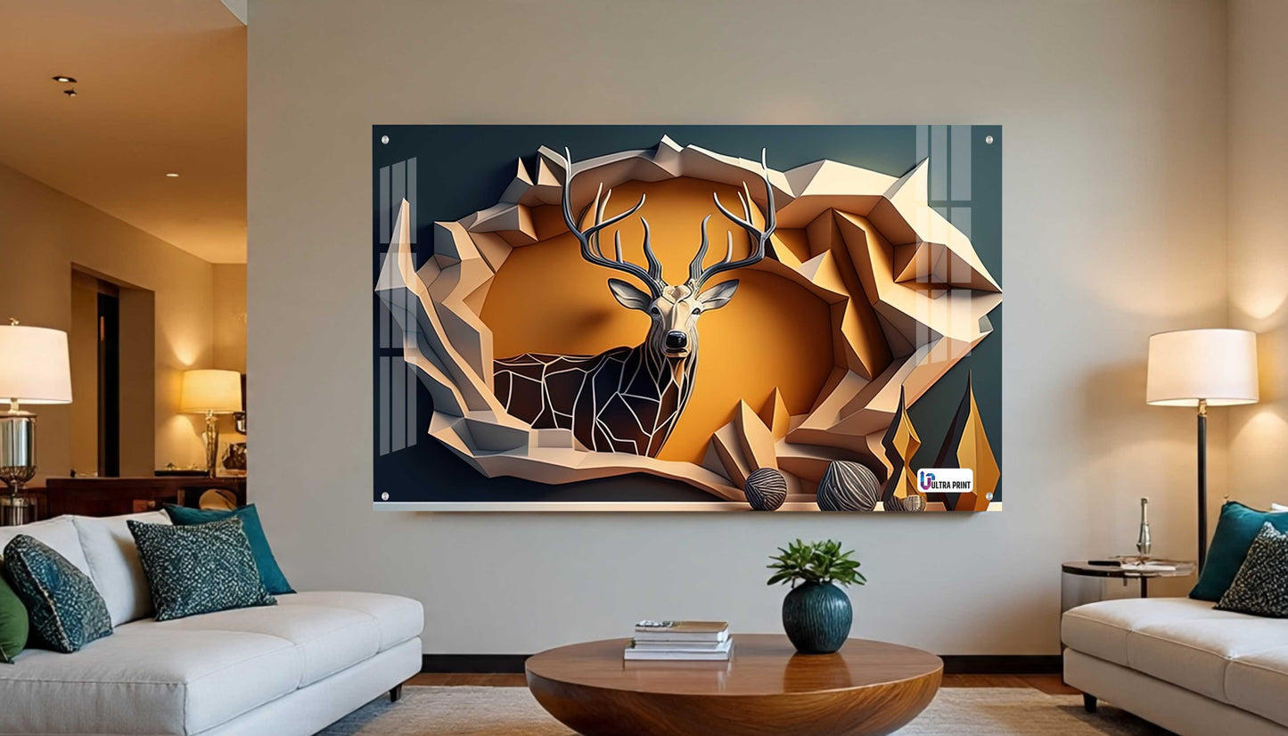 Modern Geometric Deer Portrait Acrylic Wall Art