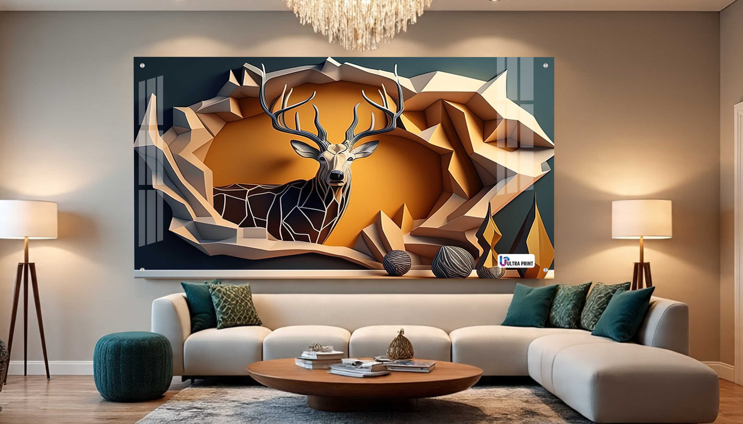 Modern Geometric Deer Portrait Acrylic Wall Art