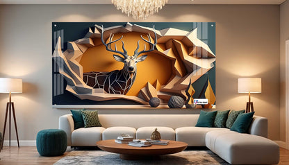 Modern Geometric Deer Portrait Acrylic Wall Art
