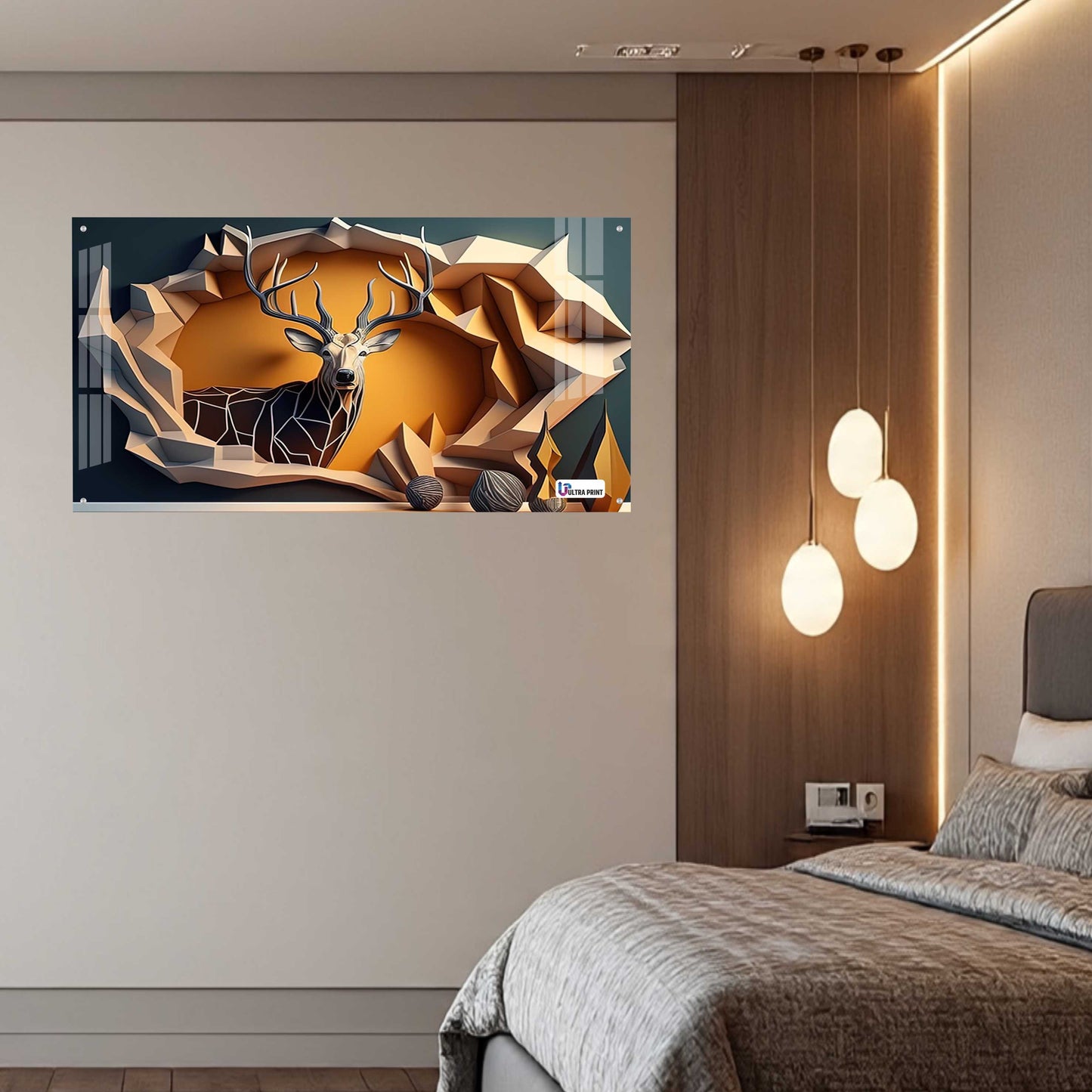 Modern Geometric Deer Portrait Acrylic Wall Art