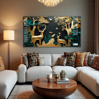 Golden Serenity Deer Forest Acrylic Wall Art