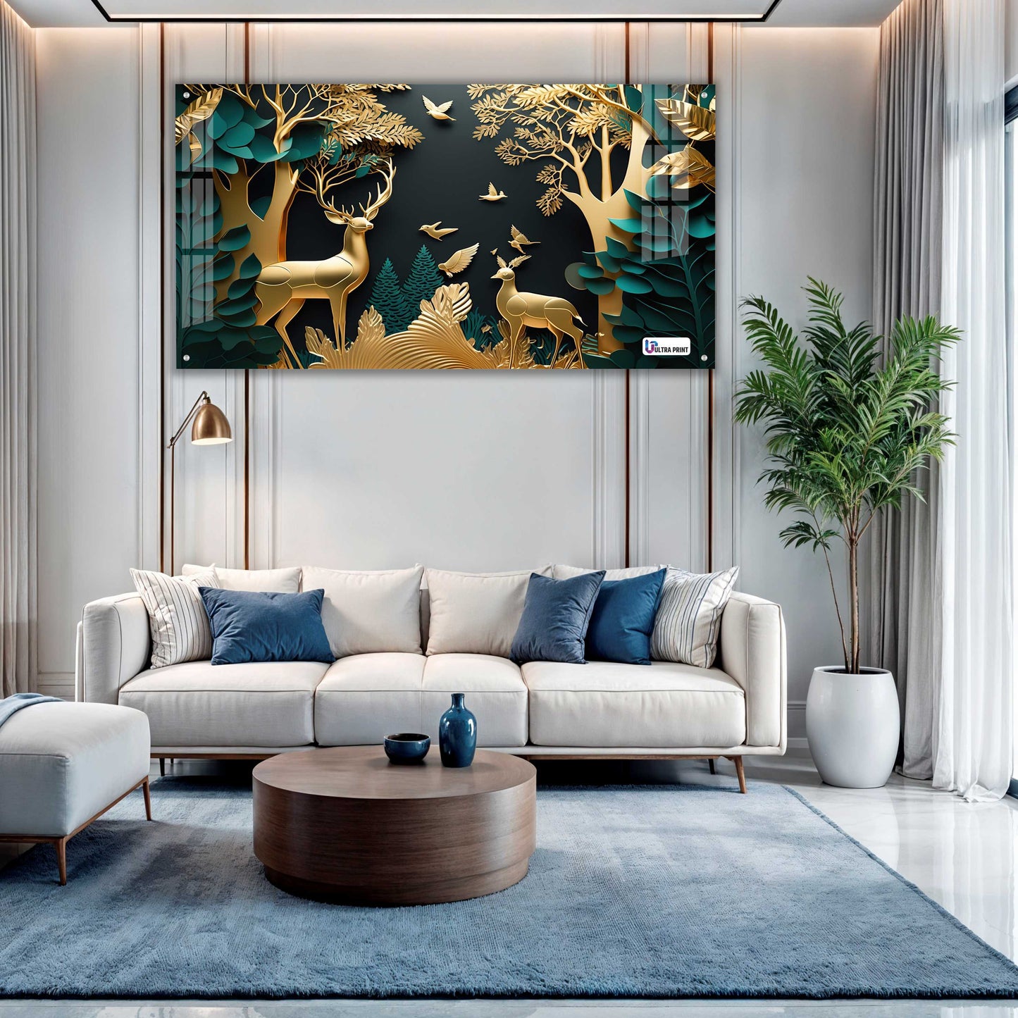 Golden Serenity Deer Forest Acrylic Wall Art