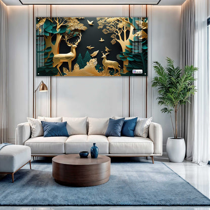 Golden Serenity Deer Forest Acrylic Wall Art