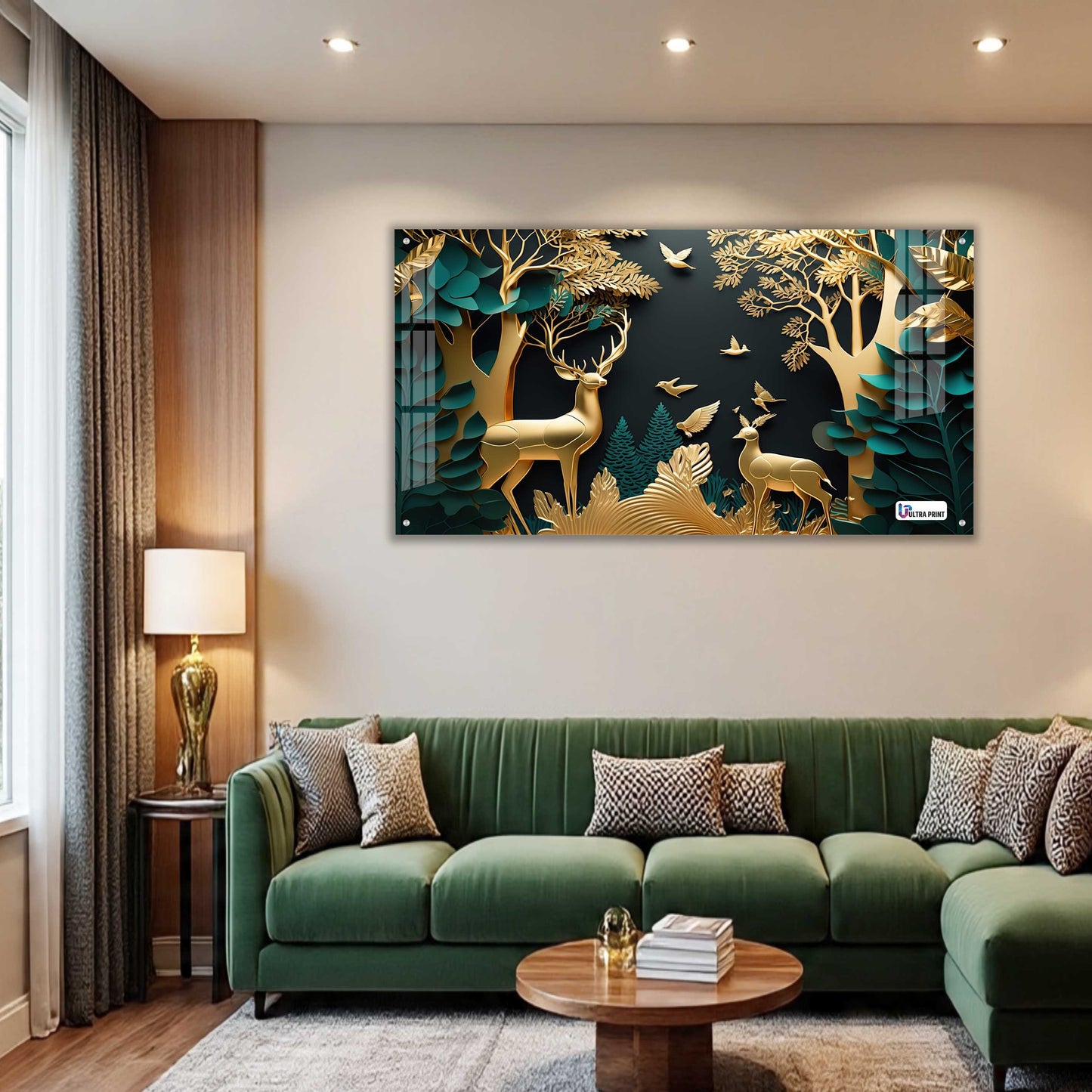 Golden Serenity Deer Forest Acrylic Wall Art