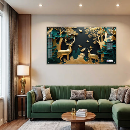 Golden Serenity Deer Forest Acrylic Wall Art