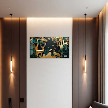 Golden Serenity Deer Forest Acrylic Wall Art