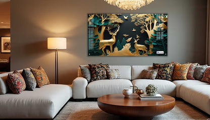 Golden Serenity Deer Forest Acrylic Wall Art