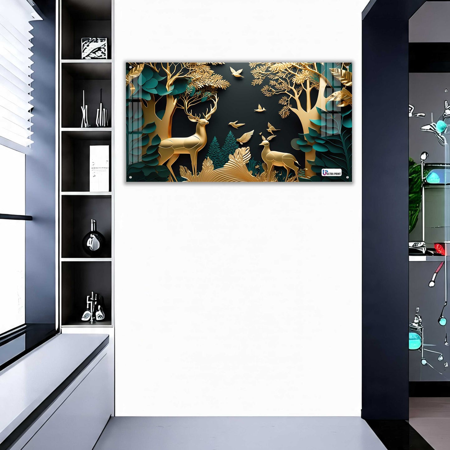 Golden Serenity Deer Forest Acrylic Wall Art
