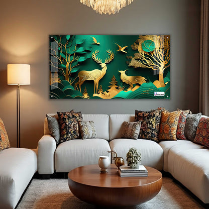 Emerald Gold Deer Harmony Acrylic Wall Art