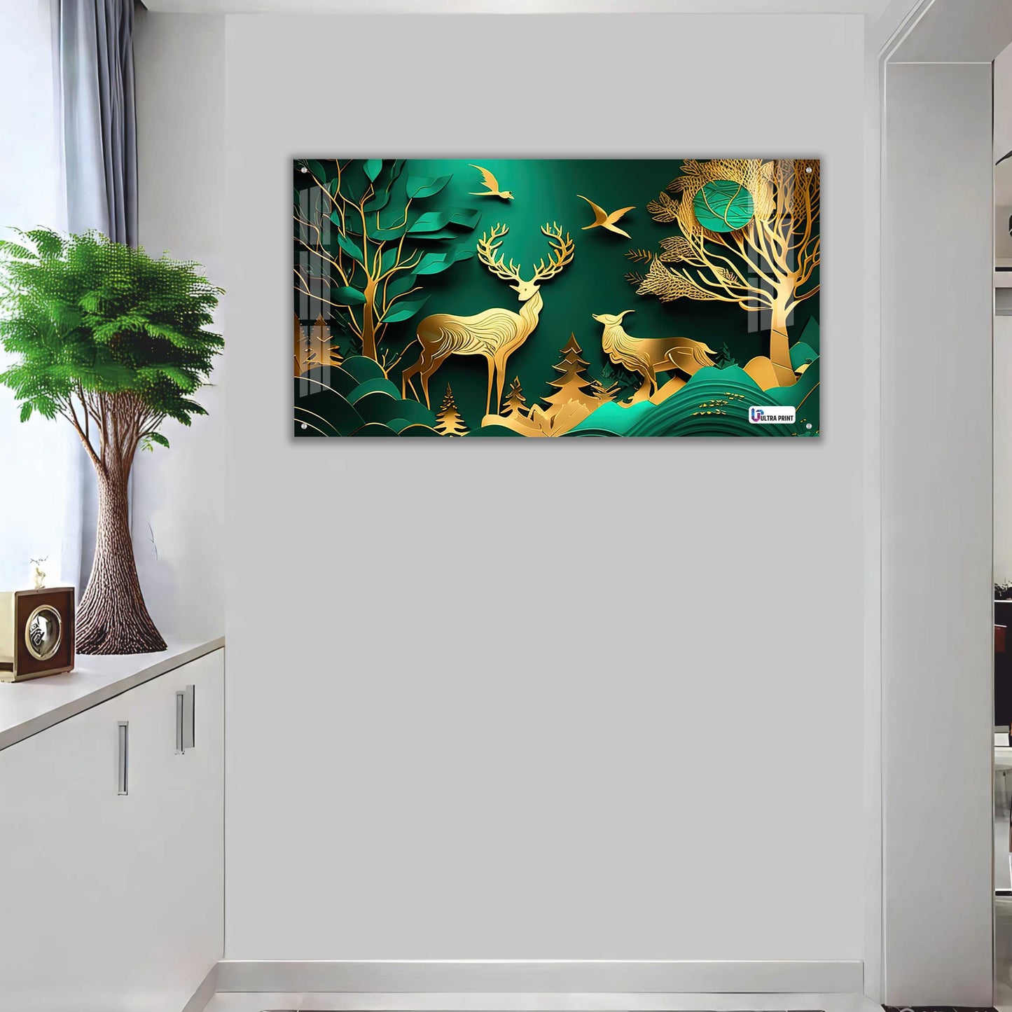 Emerald Gold Deer Harmony Acrylic Wall Art