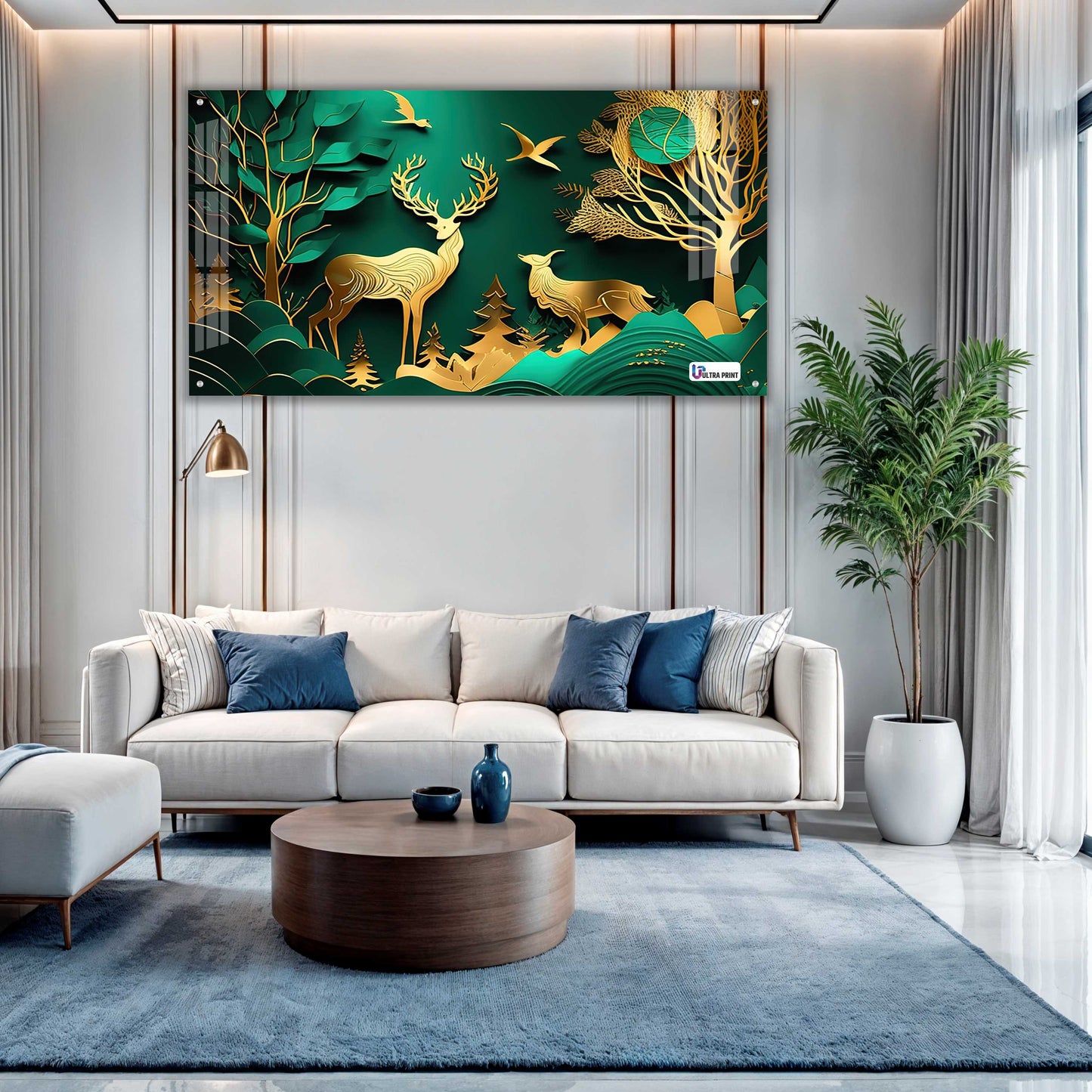 Emerald Gold Deer Harmony Acrylic Wall Art