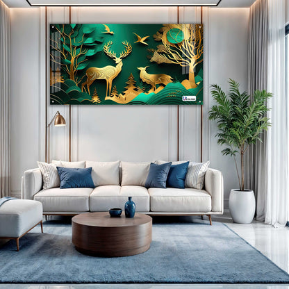 Emerald Gold Deer Harmony Acrylic Wall Art