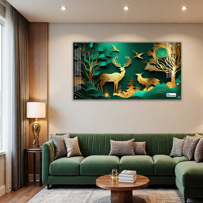 Emerald Gold Deer Harmony Acrylic Wall Art