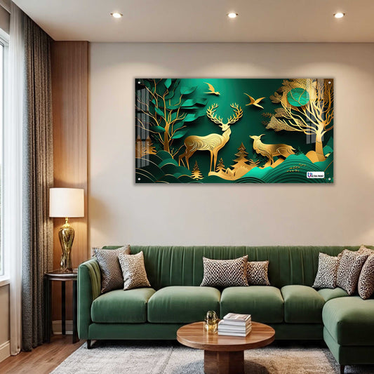 Emerald Gold Deer Harmony Acrylic Wall Art