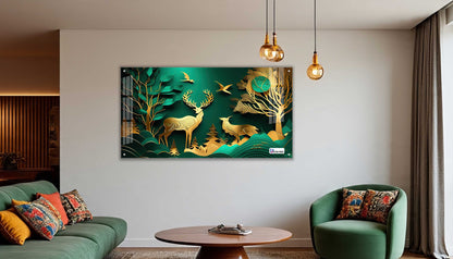 Emerald Gold Deer Harmony Acrylic Wall Art