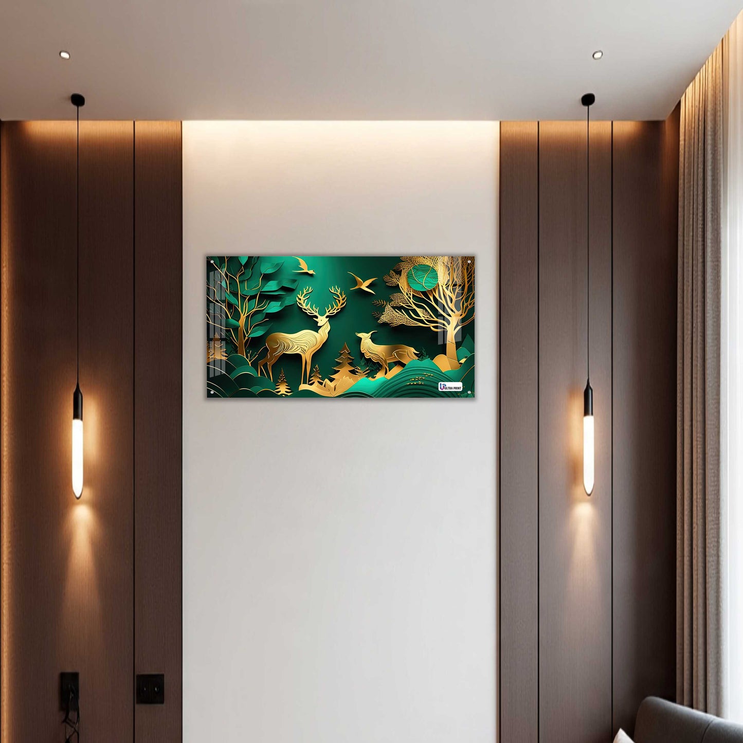 Emerald Gold Deer Harmony Acrylic Wall Art