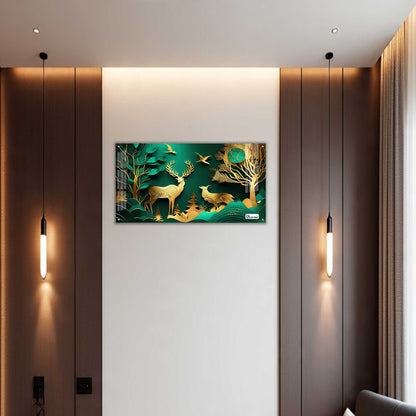 Emerald Gold Deer Harmony Acrylic Wall Art