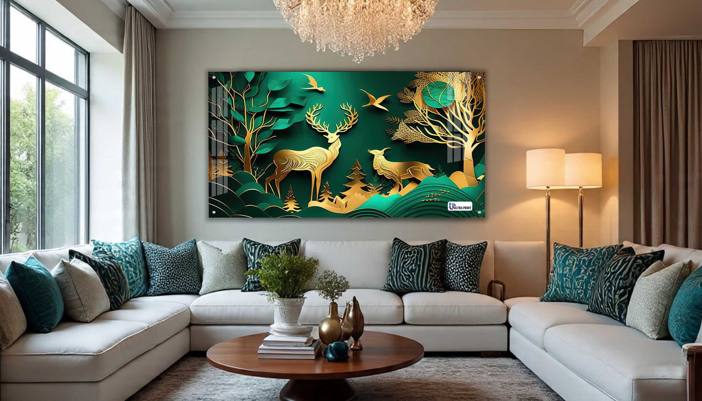 Emerald Gold Deer Harmony Acrylic Wall Art