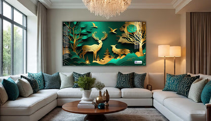 Emerald Gold Deer Harmony Acrylic Wall Art