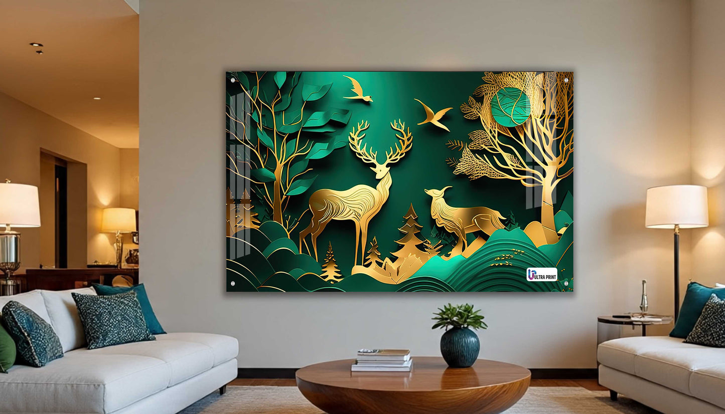 Emerald Gold Deer Harmony Acrylic Wall Art