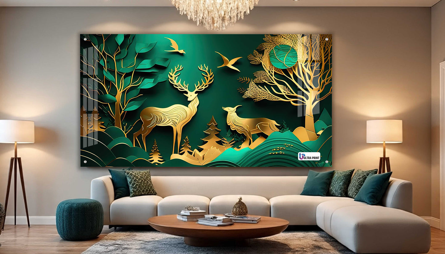 Emerald Gold Deer Harmony Acrylic Wall Art