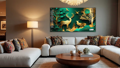 Emerald Gold Deer Harmony Acrylic Wall Art