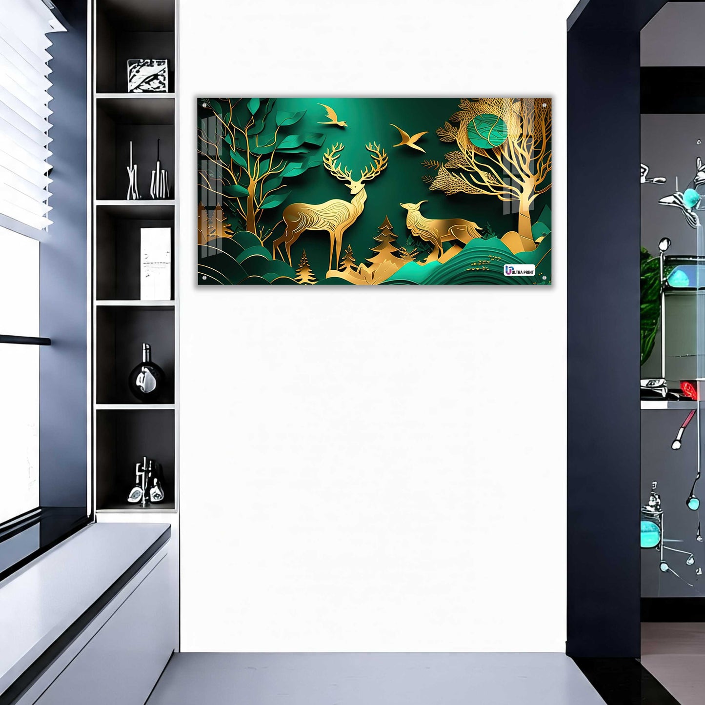 Emerald Gold Deer Harmony Acrylic Wall Art