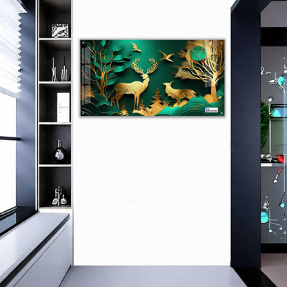 Emerald Gold Deer Harmony Acrylic Wall Art