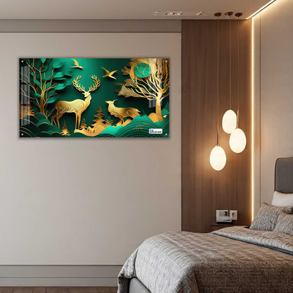 Emerald Gold Deer Harmony Acrylic Wall Art