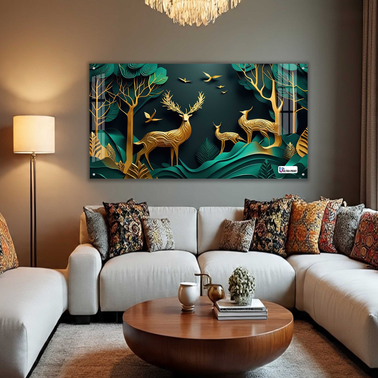 Royal Golden Deer Family Acrylic Wall Art