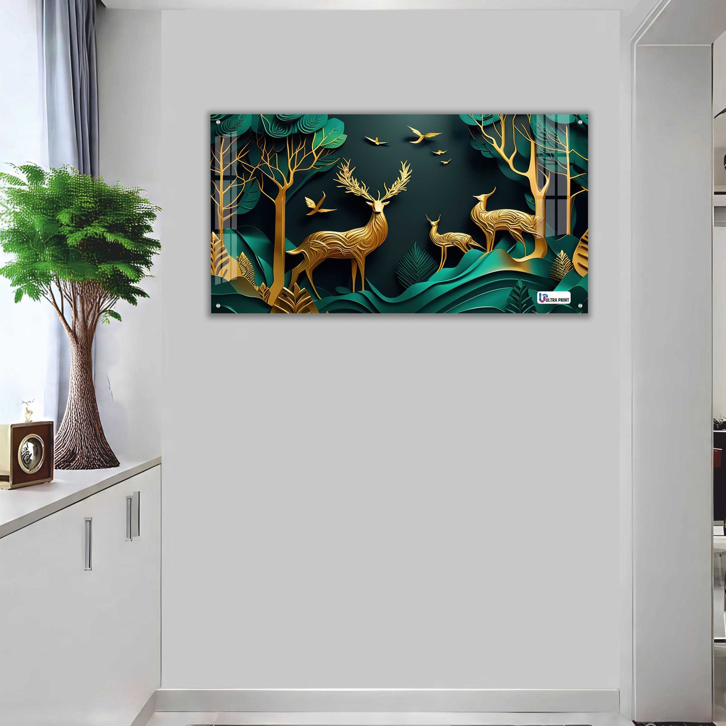 Royal Golden Deer Family Acrylic Wall Art