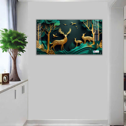 Royal Golden Deer Family Acrylic Wall Art