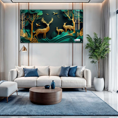 Royal Golden Deer Family Acrylic Wall Art