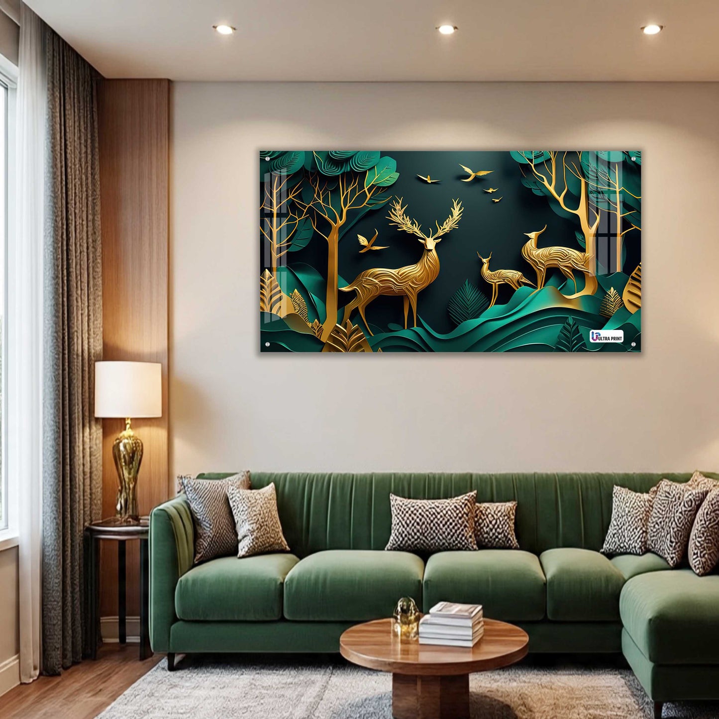 Royal Golden Deer Family Acrylic Wall Art