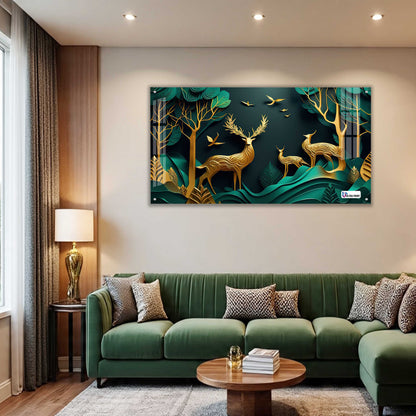 Royal Golden Deer Family Acrylic Wall Art