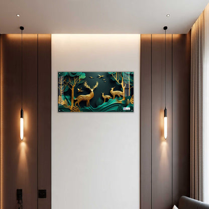 Royal Golden Deer Family Acrylic Wall Art