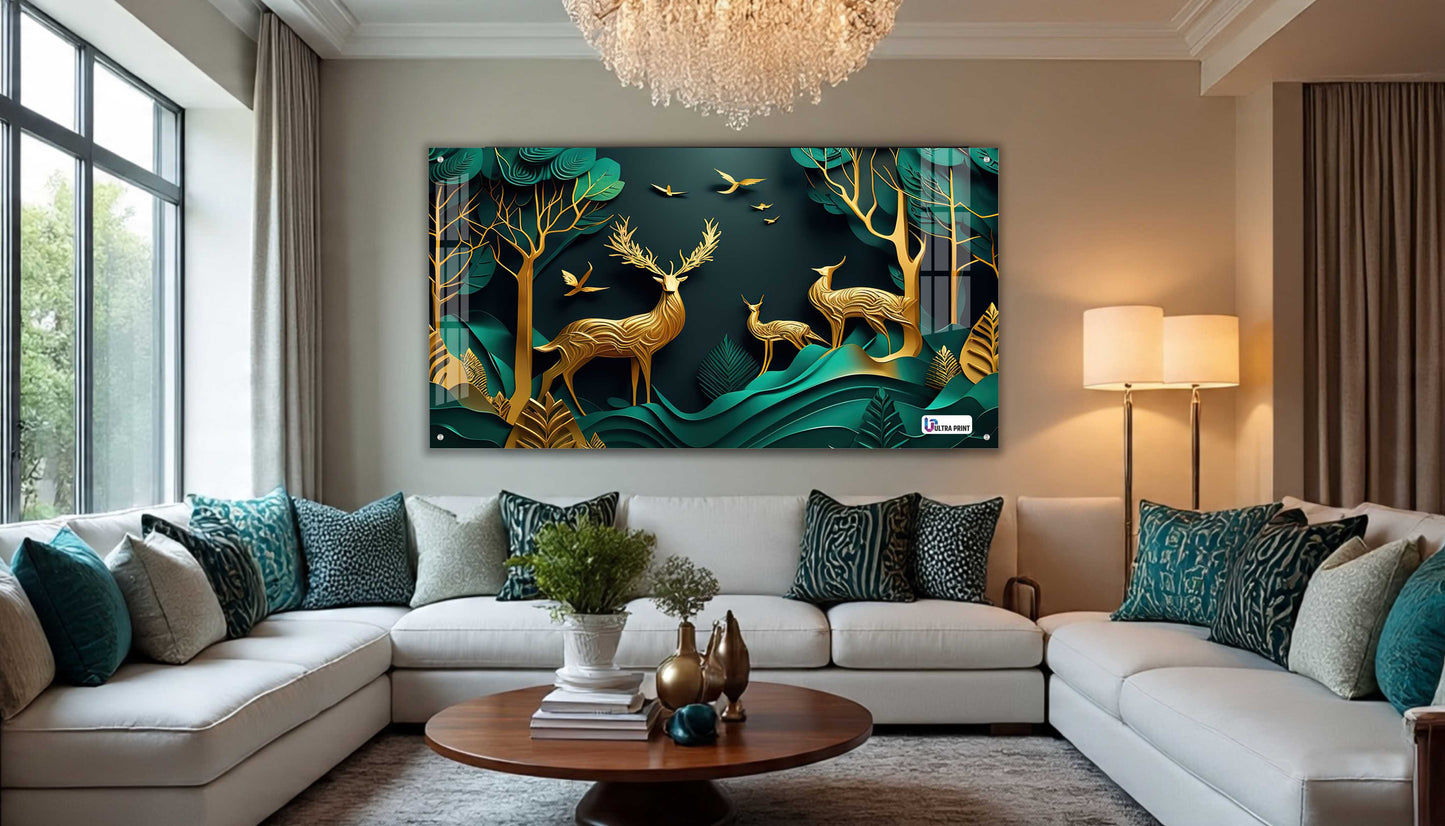 Royal Golden Deer Family Acrylic Wall Art