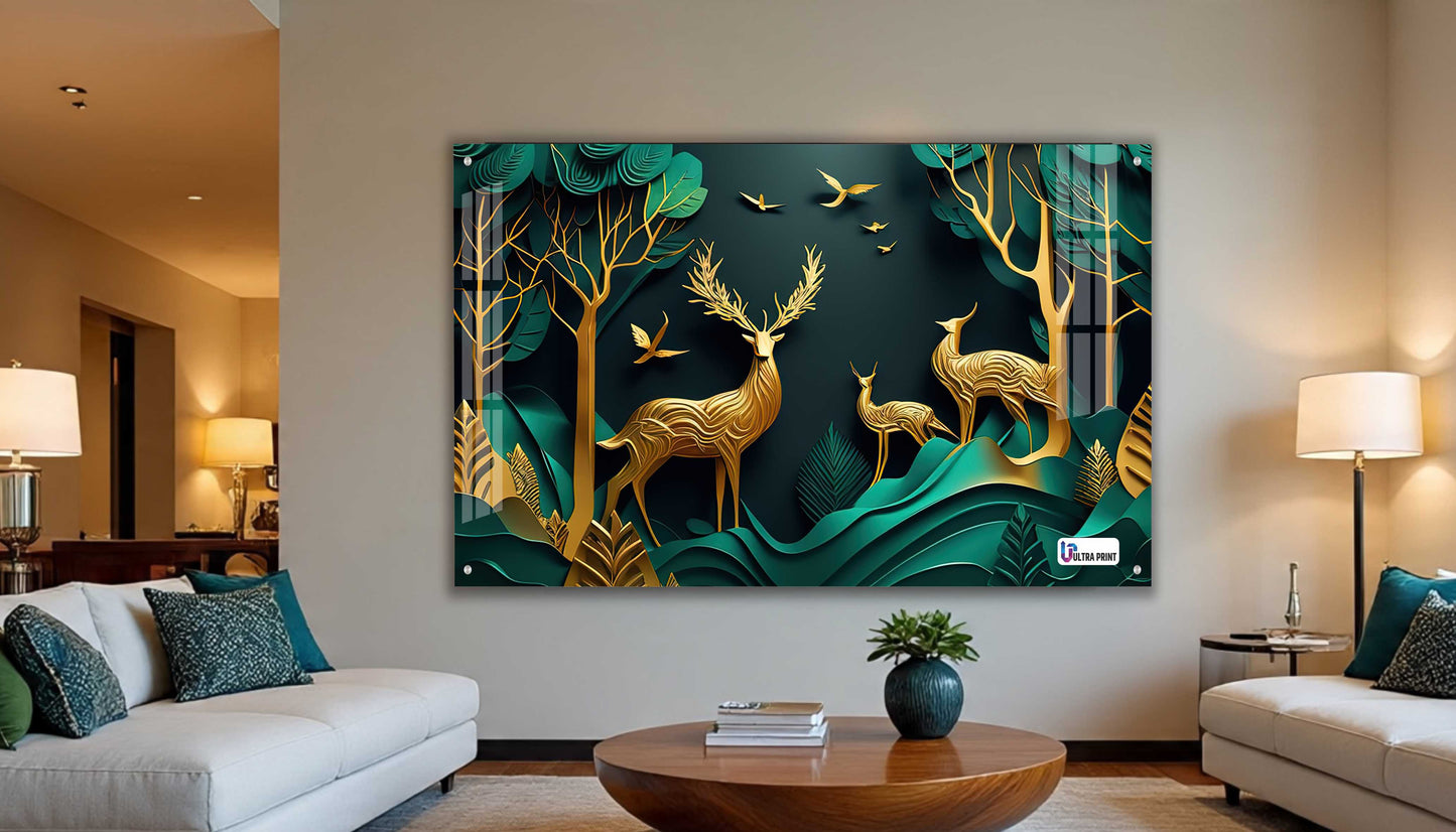 Royal Golden Deer Family Acrylic Wall Art