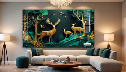 Royal Golden Deer Family Acrylic Wall Art