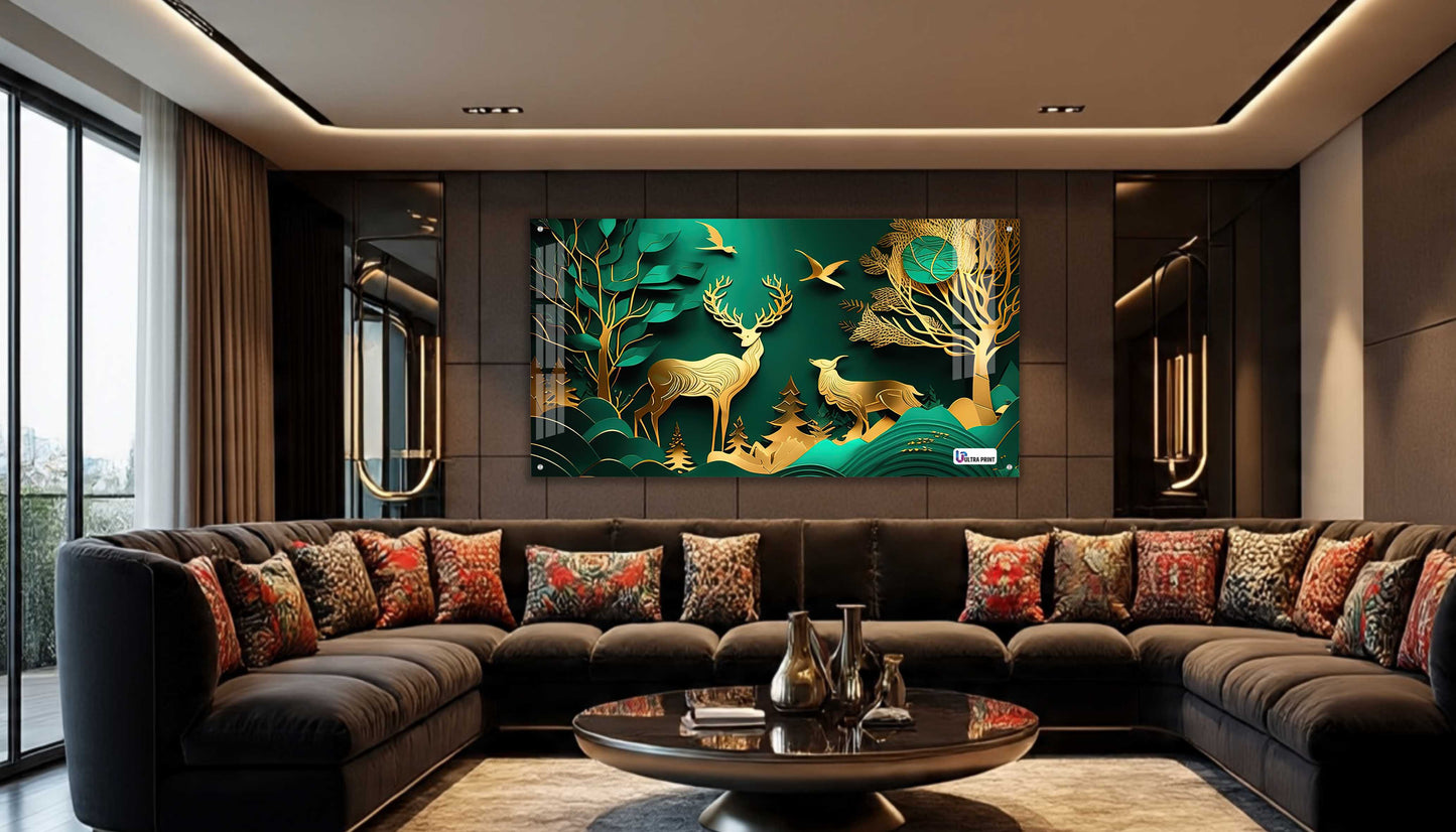 Royal Golden Deer Family Acrylic Wall Art
