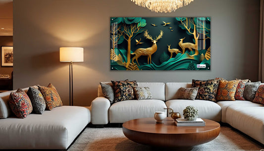 Royal Golden Deer Family Acrylic Wall Art