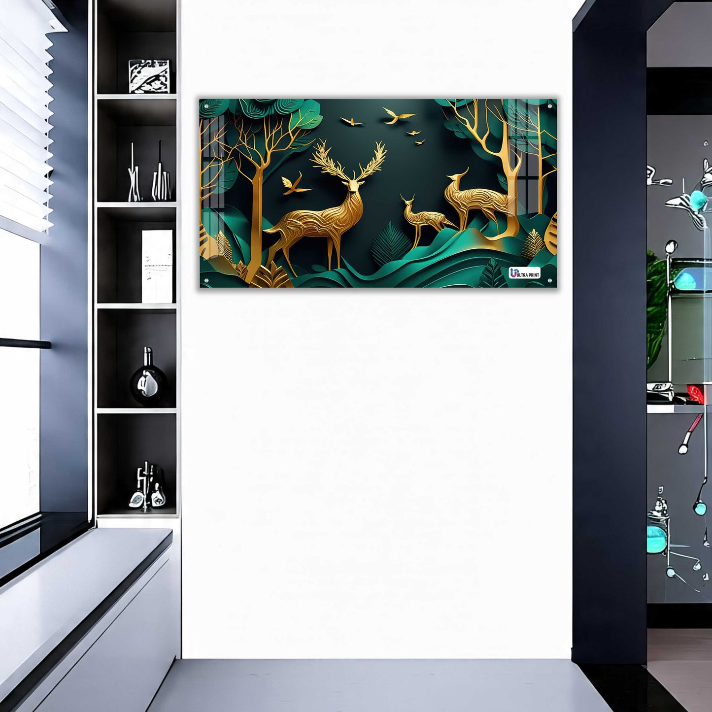 Royal Golden Deer Family Acrylic Wall Art