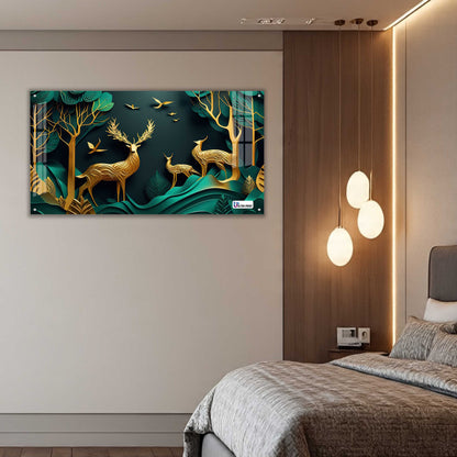 Royal Golden Deer Family Acrylic Wall Art