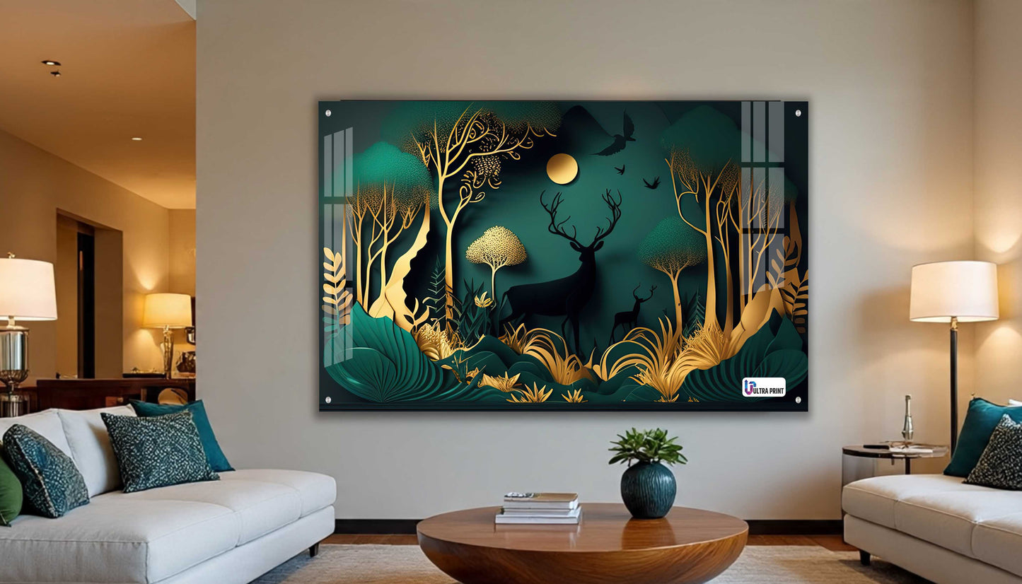 Moonlight Deer Forest Acrylic Wall Art